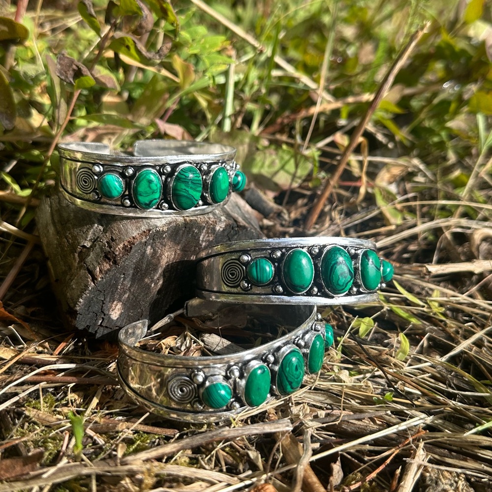 Sterling Silver Plated Malachite Bangle